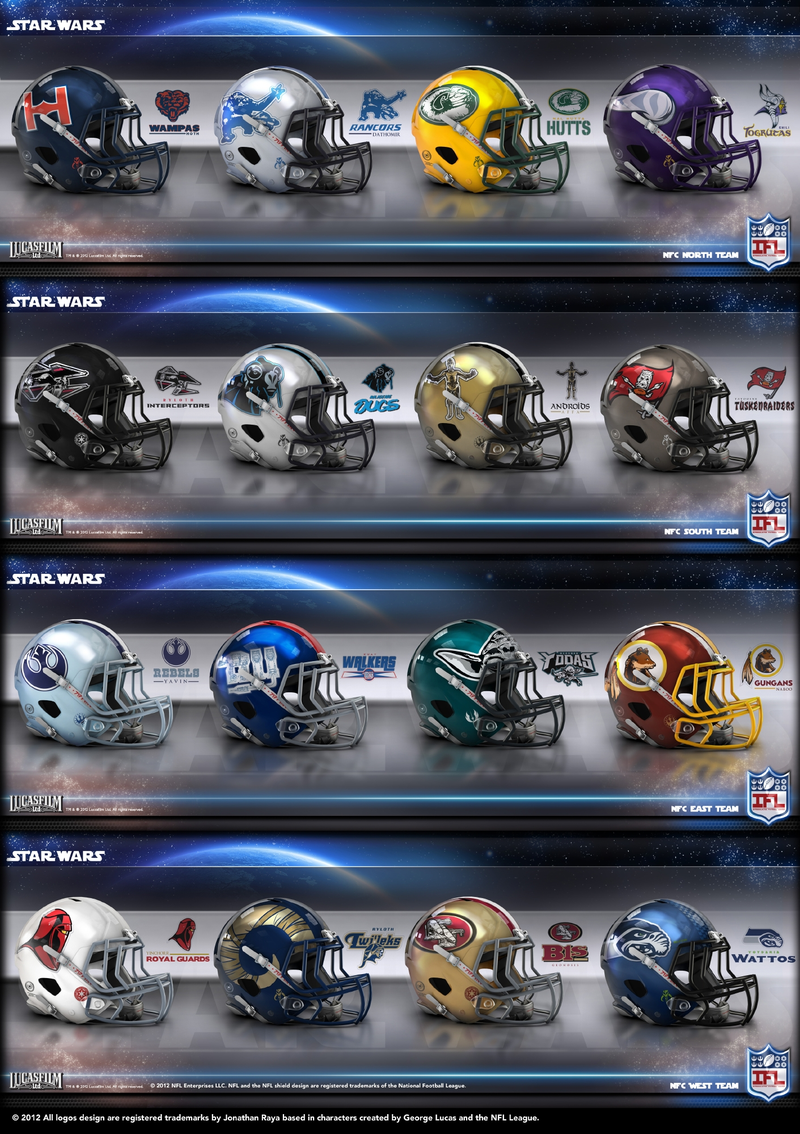 Illustration for article titled Buffalo Banthas and Oakland Vaders: Helmets of a Star Wars Super Bowl